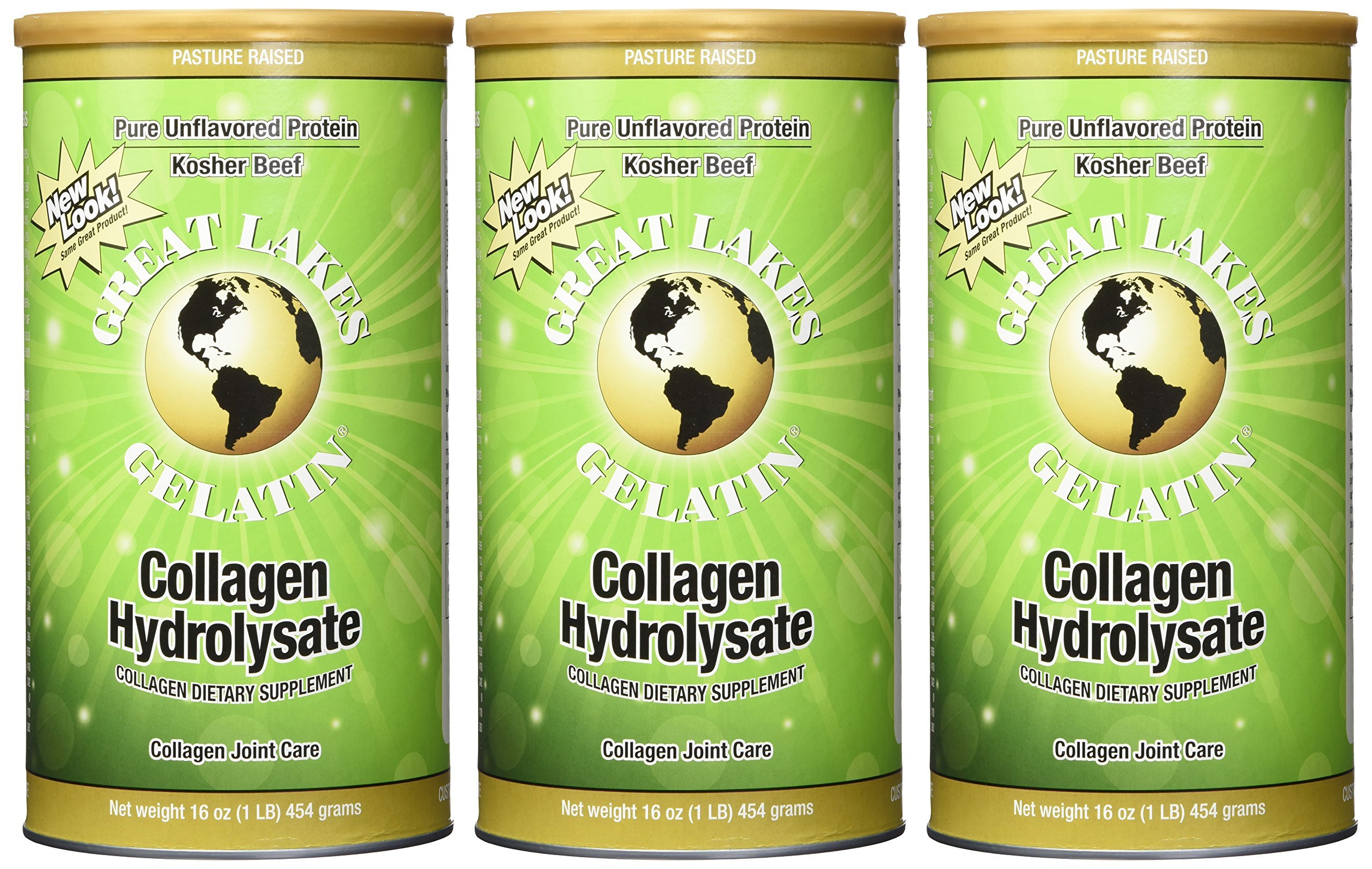 Great Lakes Gelatin, Collagen Hydrolysate, Beef, Kosher, 16 oz, 3Pack
