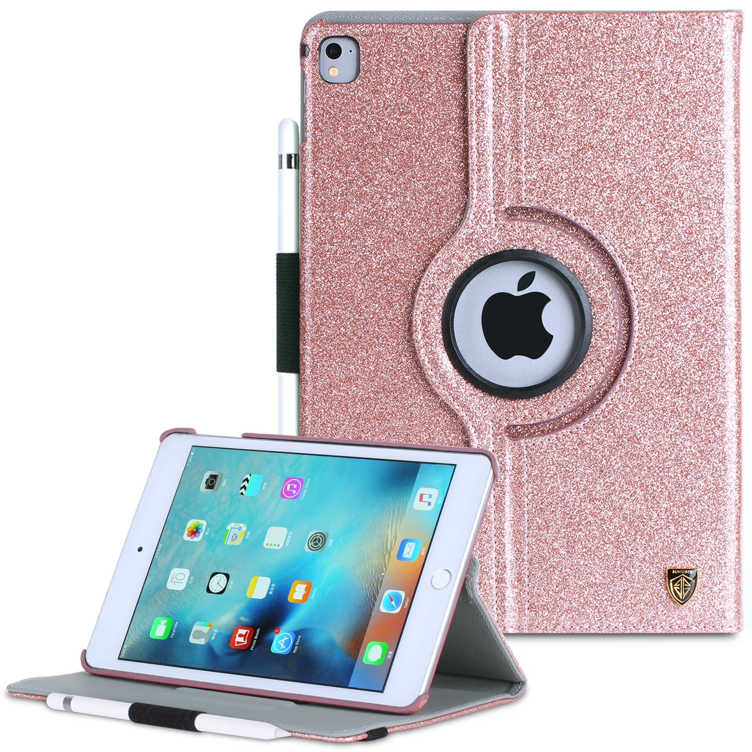 ROSE GOLD BLING 360 Rotating Cute pu Leather Smart Case Cover For IPAD