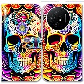 Bcov Case for TCL 50 XL 5G,Colorful Mandala Skull Flowers Leather Flip Phone Case Wallet Cover with Card Slot Holder Kickstand Case for TCL 50 XL 5G