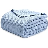 Bedsure Gentlesoft 100% Cotton Blanket King Size for Bed - Breathable and Soft for Spring Summer, Thick Cozy Waffle Weave Blanket Gifts for Women, Sky Blue, 104x90 inches