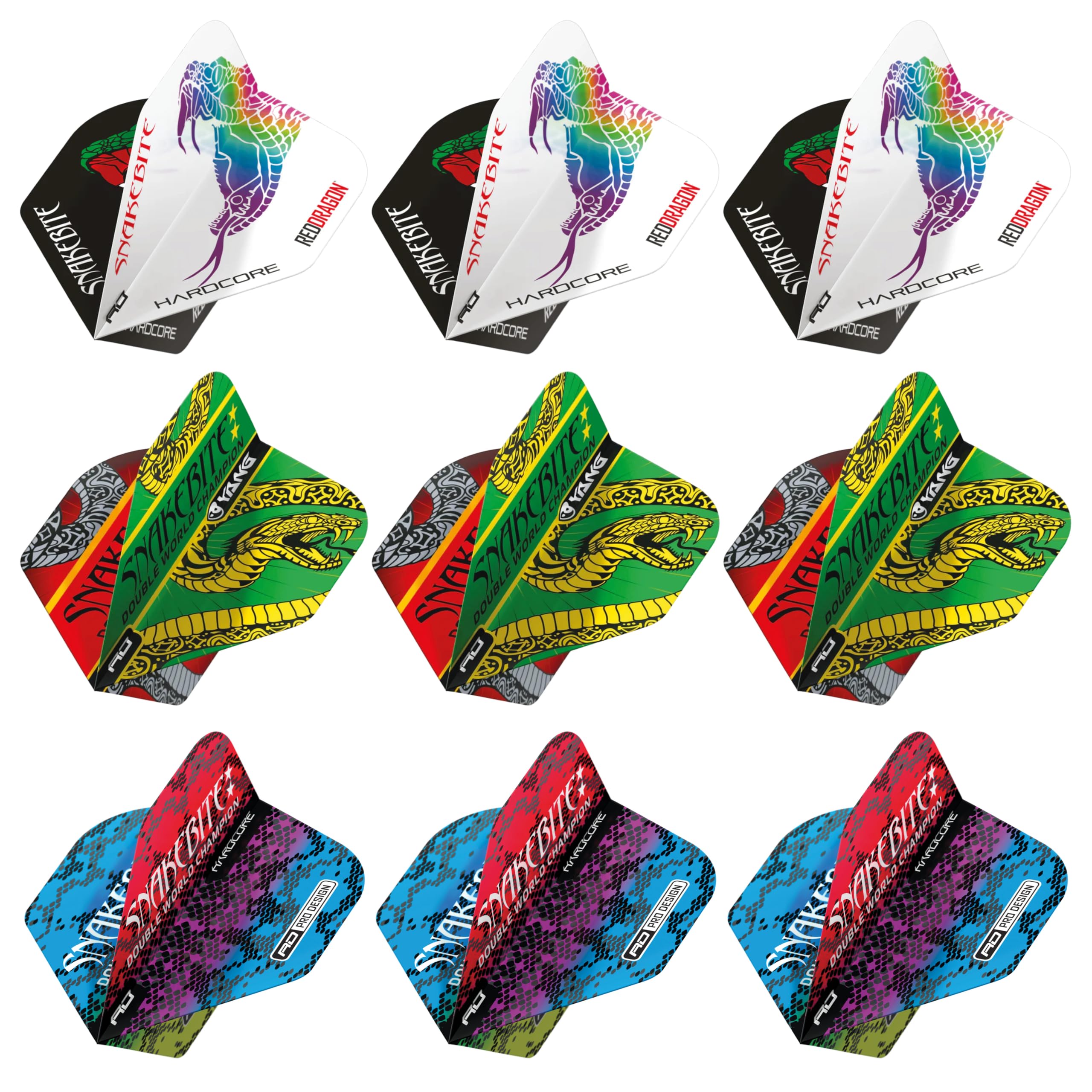 RED DRAGON DARTS - Peter Wright - Snakebite - Yin Yang Dart Flights 3 Sets Per Pack (9 in Total) - Extra Thick 100 Micron - Standard Shape Dart Flights - Professional Darts Accessories