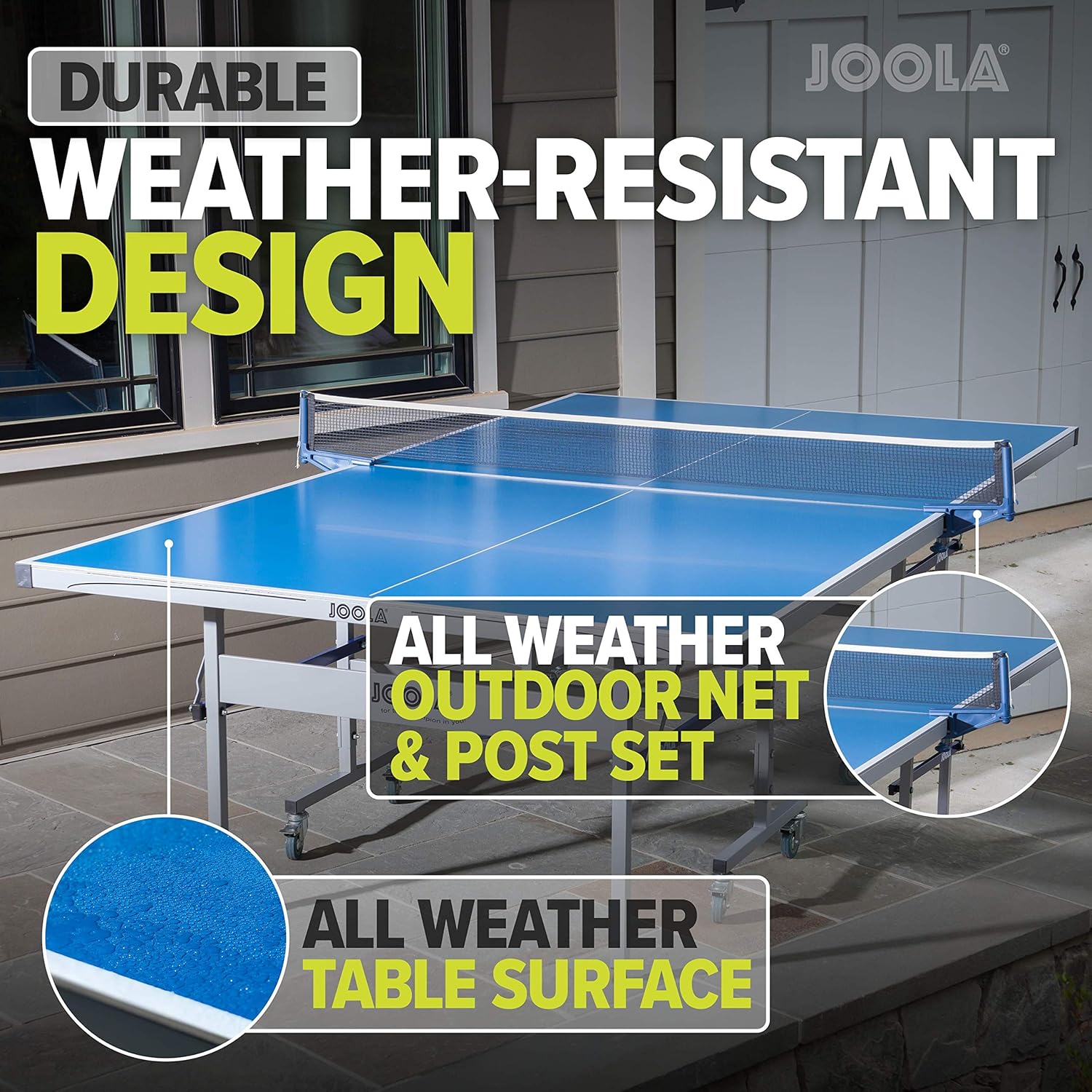 JOOLA NOVA DX Table Tennis Table with Waterproof Net Set | All Weather Aluminum Composite Ping Pong Table for Tournament Quality Play | Indoor & Outdoor Compatible | 10 Minute Easy Assembly : Sports & Outdoors