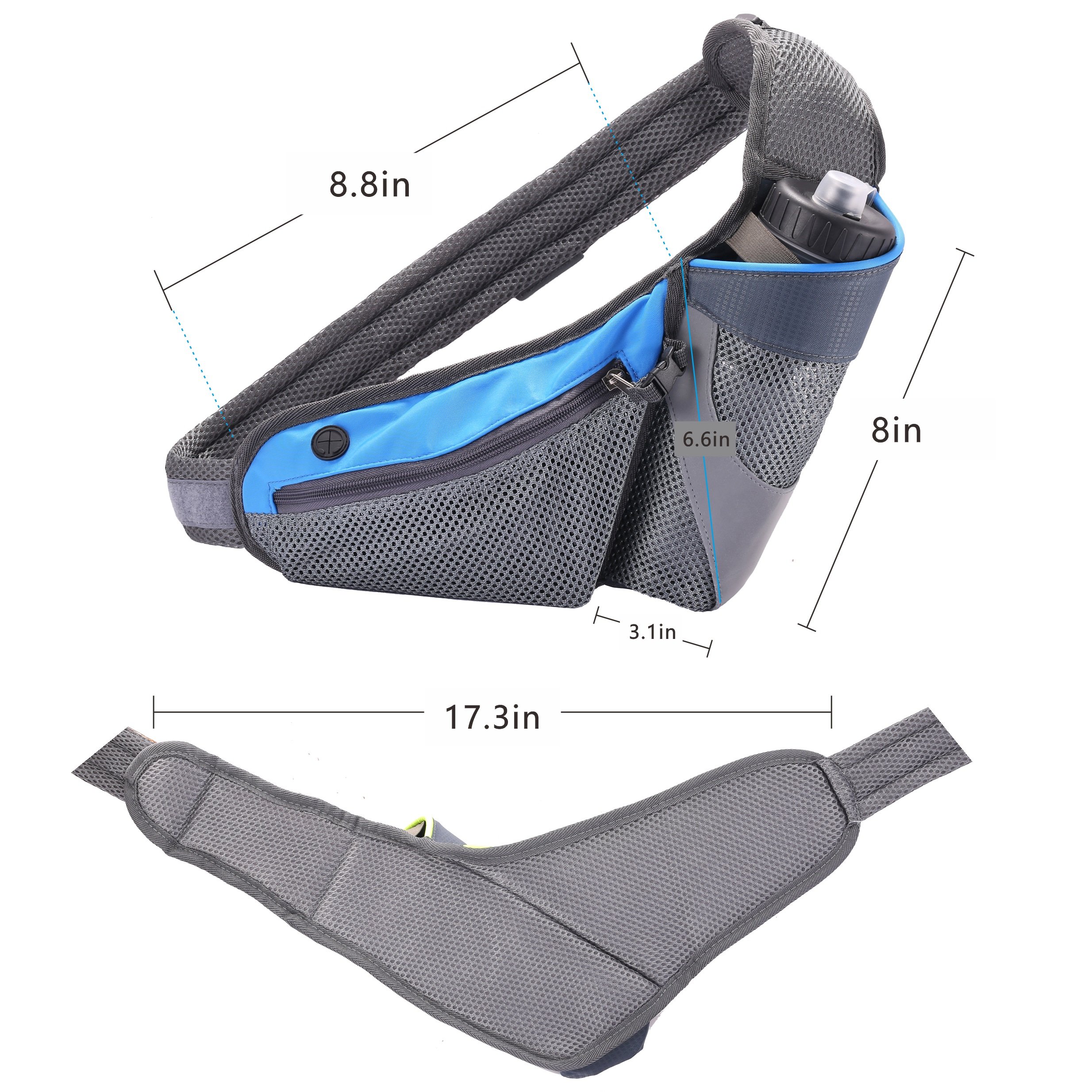 YAPA Running Belt Hydration Waist Pack with Water Bottle Holder for Men Women Waist Come with Water Bottle Pouch Fanny Bag Reflective Fits iPhone 6/7 Plus
