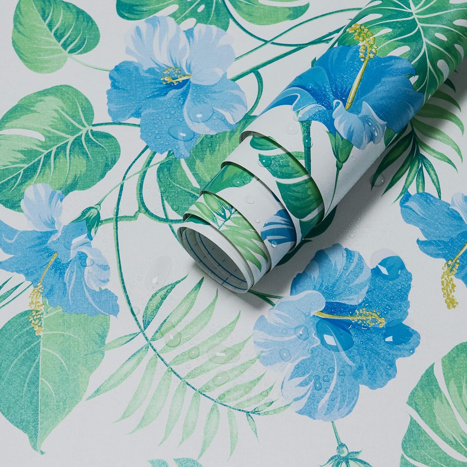 17.7"x118.1"Tropical Floral Wallpaper Blue Flowers Contact