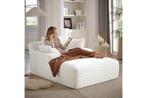 HOLYFIND Oversized Chaise Lounge Chair Indoor,Corduroy Upholstered Boneless Sofa Bed,Deep Seat Cloud Couch Reading Chairs,Comfy Single Sleeper Sofa Chair for Living Room,No Assembly Required(White, 50'')