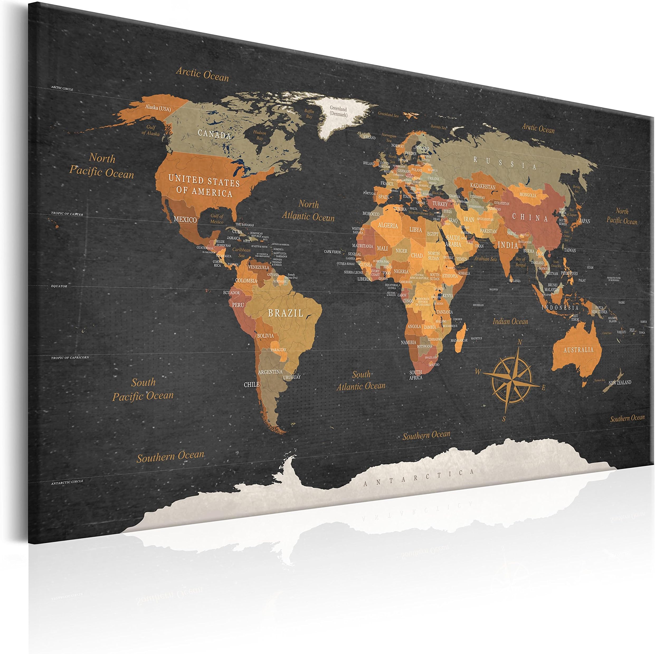 murando Pinboard World Map 90x60 cm/35,4x23,6" 1 pc Cork Board & Canvas Print On Non-woven Material XXL Memoboard Noticeboard Message Board Image Picture Home Decor Wall k-C-0048-p-c