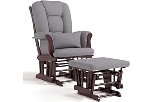 Storkcraft Tuscany Custom Glider and Ottoman with Free Lumbar Pillow (Espresso/Slate Gray Swirl) - Cleanable Upholstered Comfort Rocking Nursery Chair with Ottoman