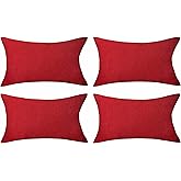 Home Brilliant Red Outdoor Pillows Christmas Waterproof Linen Pillow Covers Farmhouse Rectangle Lumbar Throw Pillow for Living Room Balcony Patio Couch, Pack of 4, 12 inch x 20 inch (30 x 50 cm)