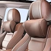 Dapucarin Car Headrest Pillow Memory Foam Breathable Removable Leather Cover Premium Seat Support Head Neck Cushion for Driving Traveling Home Office, Brown, 2 Pack