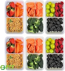 [6 Pack] Bento Box Meal Prep Containers (38 oz) - Bento Lunch Box, Food Storage Containers With Lids, Portion Control Containers, Divided Lunch Containers, Lunch Boxes for Adults and Kids, Leakproof