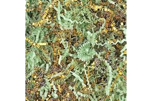 TANMWZK Crinkle Cut Paper Shred Filler 8 oz (1/2 lb) Gift Wrapping & Gift Basket Filler for Christmas,Halloween,Easter Basket Grass Filler(Light green & gold)