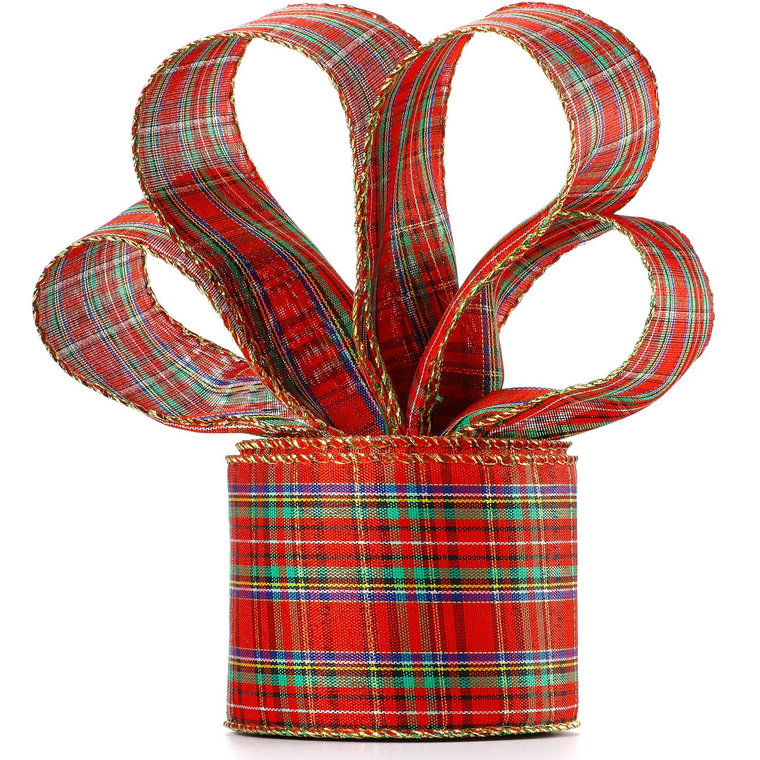 6.3 cm Burlap Plaid Ribbon in Width Red and Green Gingham - Buffalo Plaid Wrapping Ribbon for Christmas Decoration Gift Wrapping (10 M)