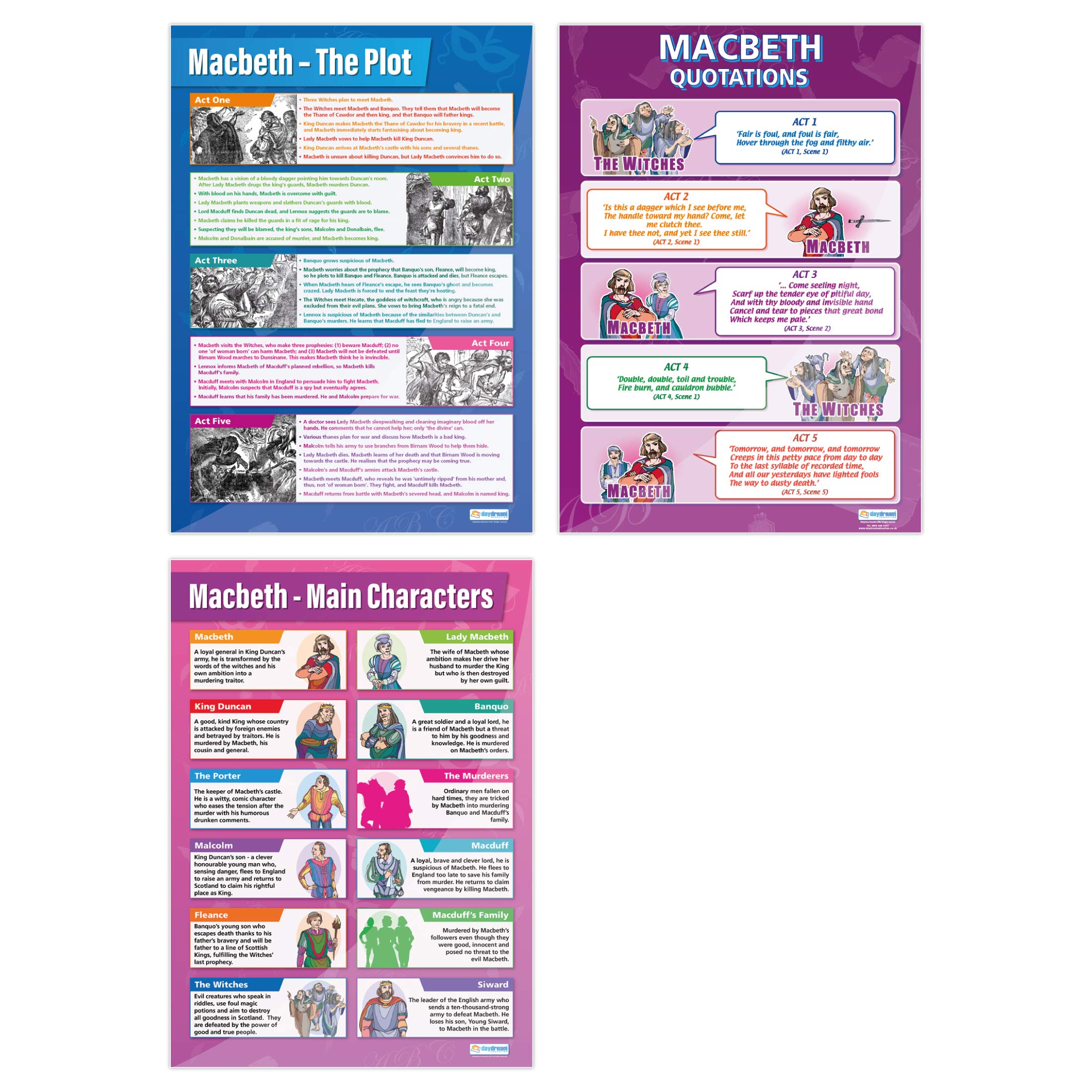 Daydream Education Macbeth Posters - Set of 3 | English Literature Wall Art | Gloss Paper A1 | Classroom Decor