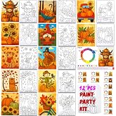 12PCS 8x10IN Pre Drawn Canvas to Paint for Adults Fall Paint Party Supplies | Includes Reference Images And Color-Mixing Examples.Canvas With Drawing Ready To Paint for Adults Art Gift
