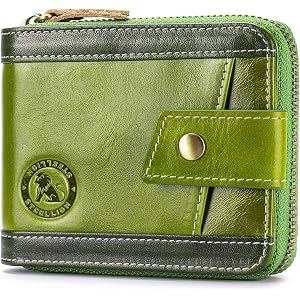 STEELLION Men's Leather RFID Wallet with Zipper, 14 Card Slots, ID Window | Zippered coin pocket separates loose change; orga