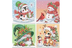 cviokrdu 4 PCS Christmas Diamond Art Kits for Kids, Christmas Diamond Art for Kids Ages 4 8 12, Cute Snowman Penguin Gnome Deer Gem Art Kit Crafts Beginners for Gift Home Wall Decor(6x6inch)