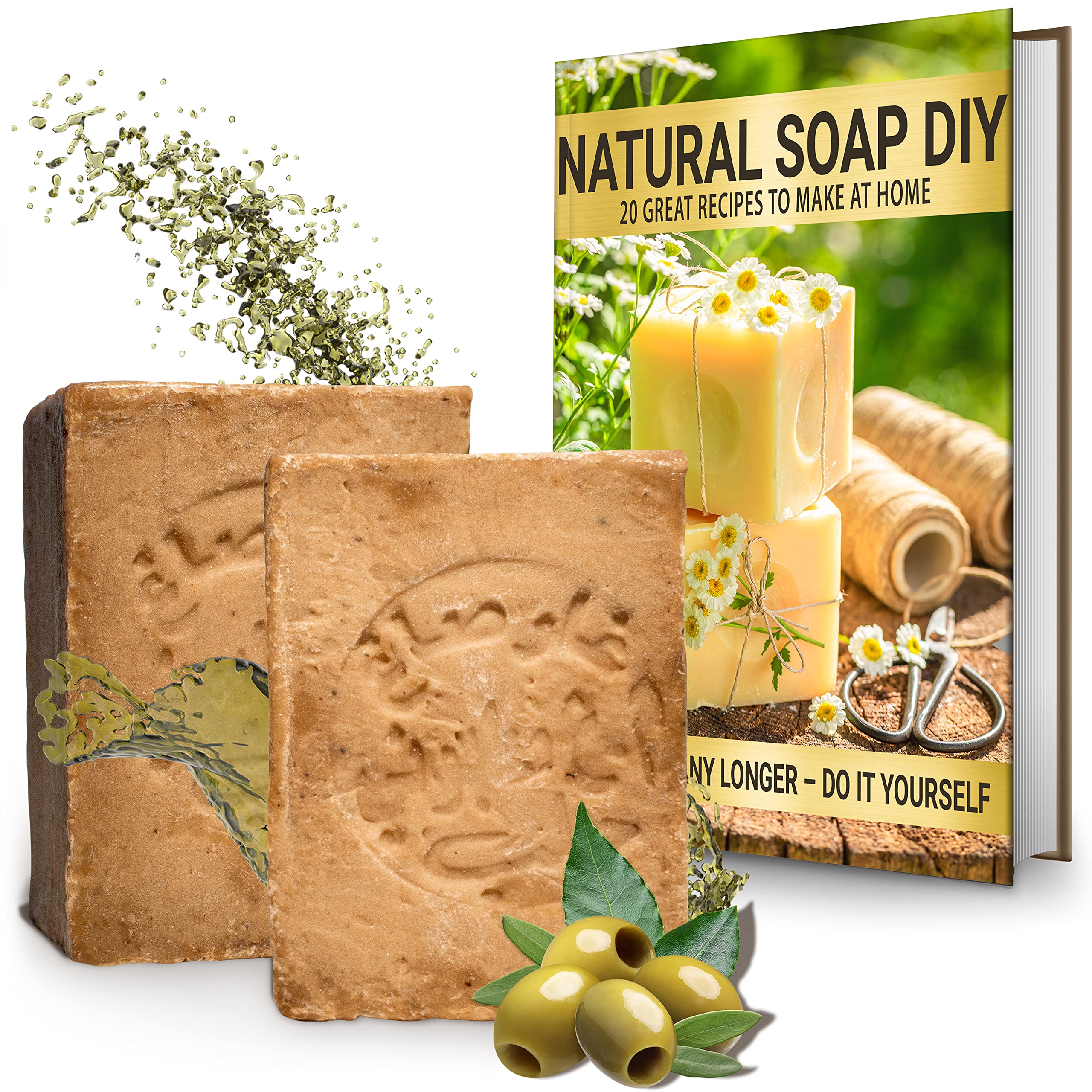 tom&pat® Aleppo Soap original • 20% laurel 80% olive oil • 6 years aged • handmade • Dermatest excellent • natural soap for body, hair • eBook Natural Soap DIY (2 x 200 g)