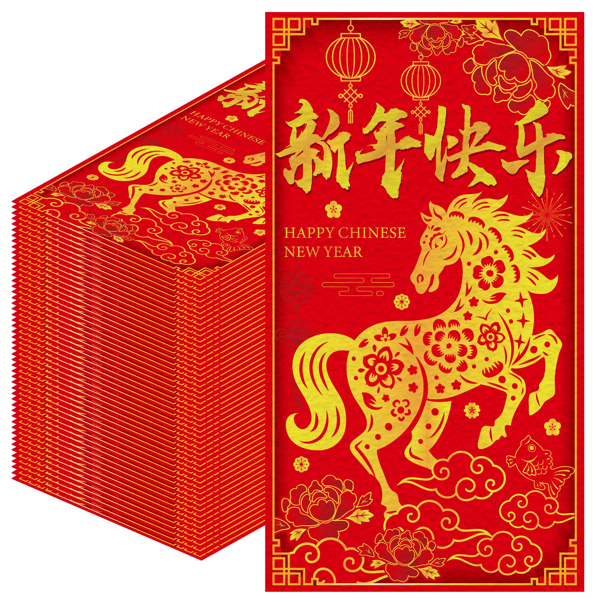 Photo 1 of 100 Pcs Chinese New Year Paper Napkins, Chinoiserie Red Gold Horse Napkins Disposable Tableware, Lunar New Year Party Supplies Guest Napkin for Luncheon Dinner Spring Festival Decorations