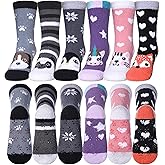 SDBING Kids Fuzzy Socks, Toddlers Non Slip Socks Boys Girls Cute Cozy Winter Warm Crew Socks with Grips 6 Pairs