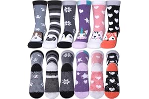 SDBING Kids Fuzzy Socks, Toddlers Non Slip Socks Boys Girls Cute Cozy Winter Warm Crew Socks with Grips 6 Pairs