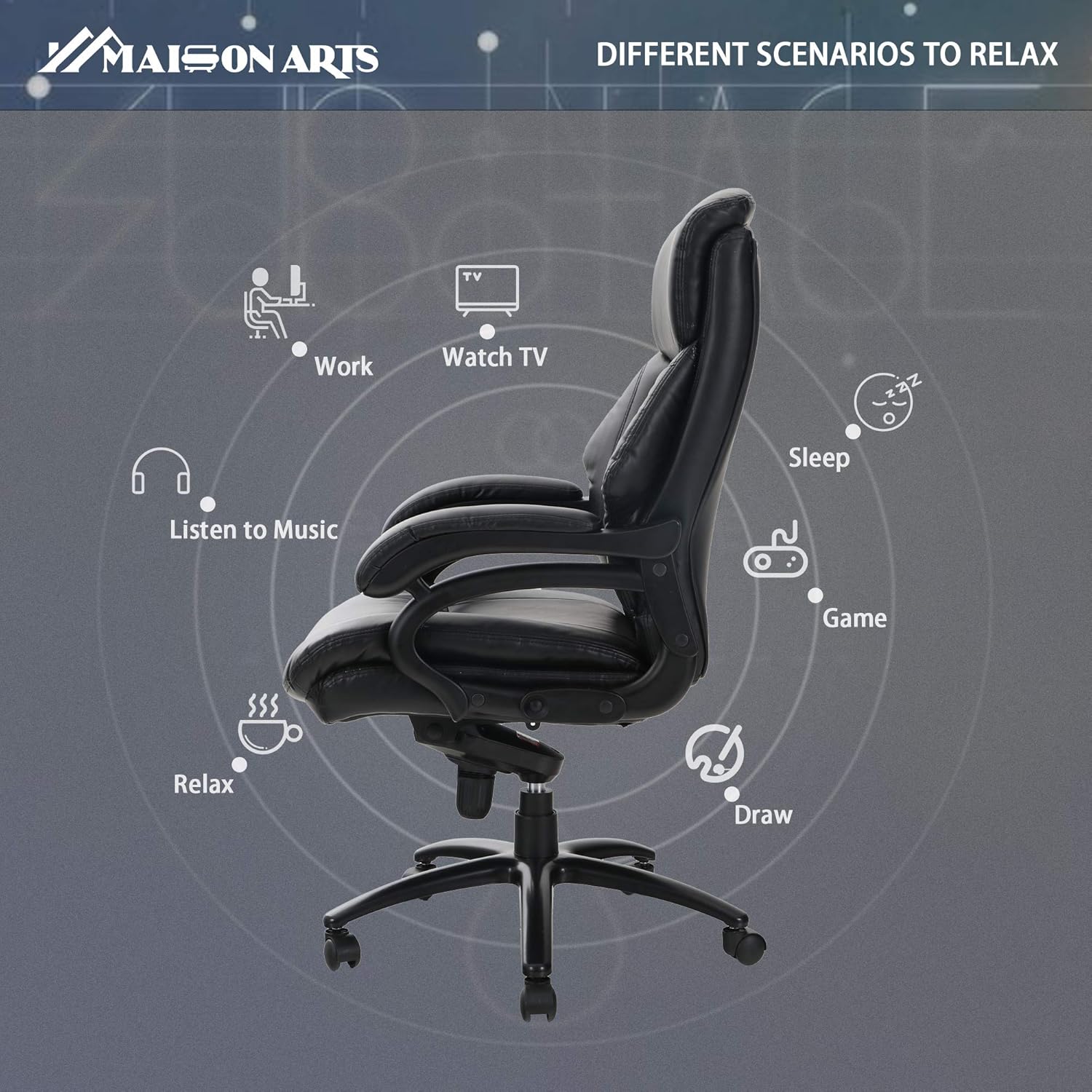 MAISON ARTS Big and Tall Executive Office Chair, Ergonomic High Back Bonded Leather Massage Computer Desk Chair Task Swivel Chair with Rocking Function and Heavy Duty Metal Base for Home Office, 400LB: Kitchen & Dining