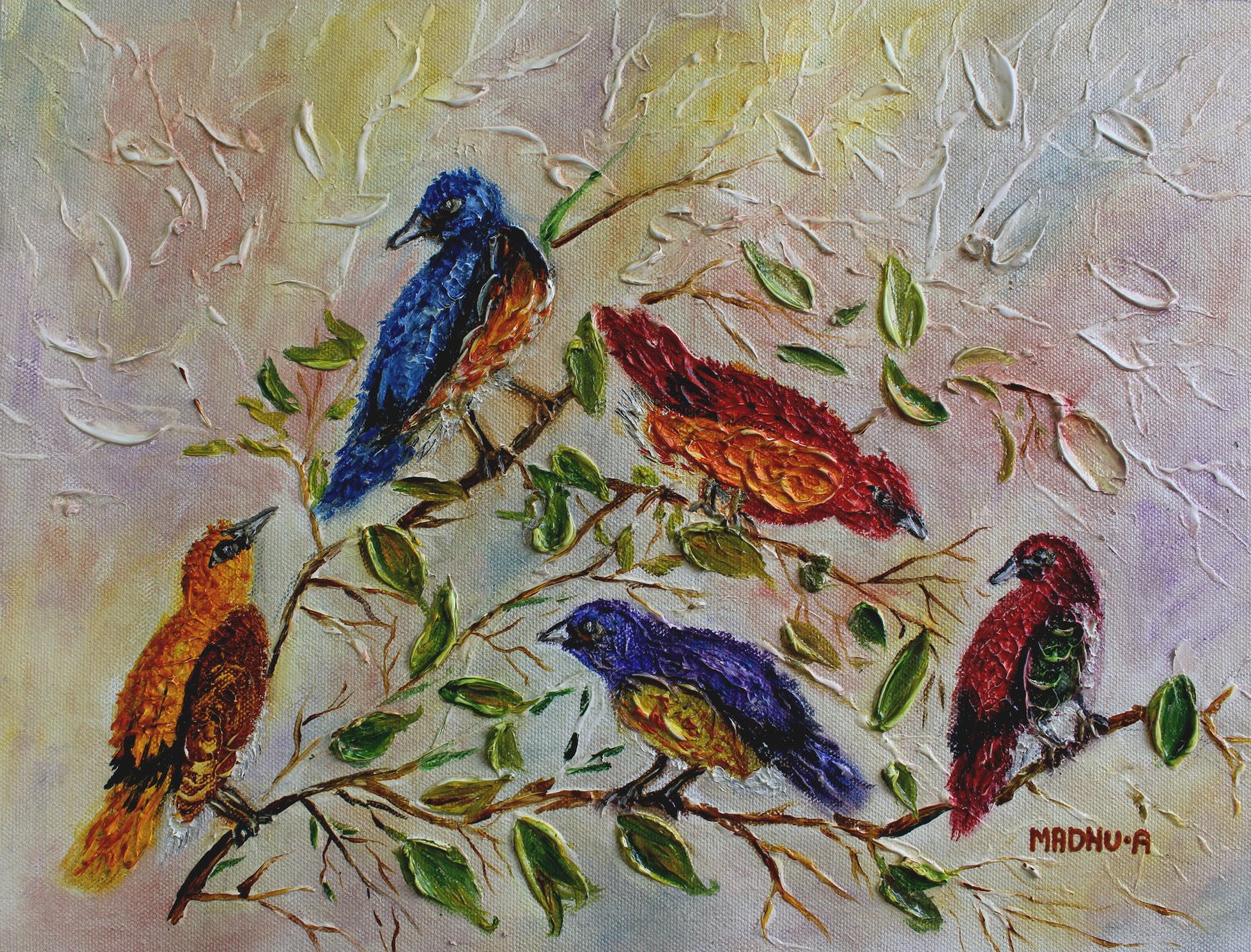 Flock Impasto Oil Painting On Canvas Hand Painted Art Work Unframed Artist Signed 40 Cm X 30 Cm Amazon In Home Kitchen