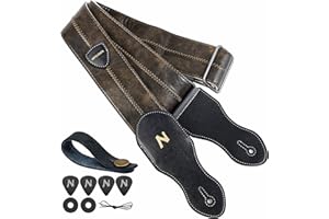 Nefelibata Guitar Strap with Pick Pocket, 2.3 inch Soft Vegan Leather Guitar Straps, 60s Vintage Style（Wilderness Green）