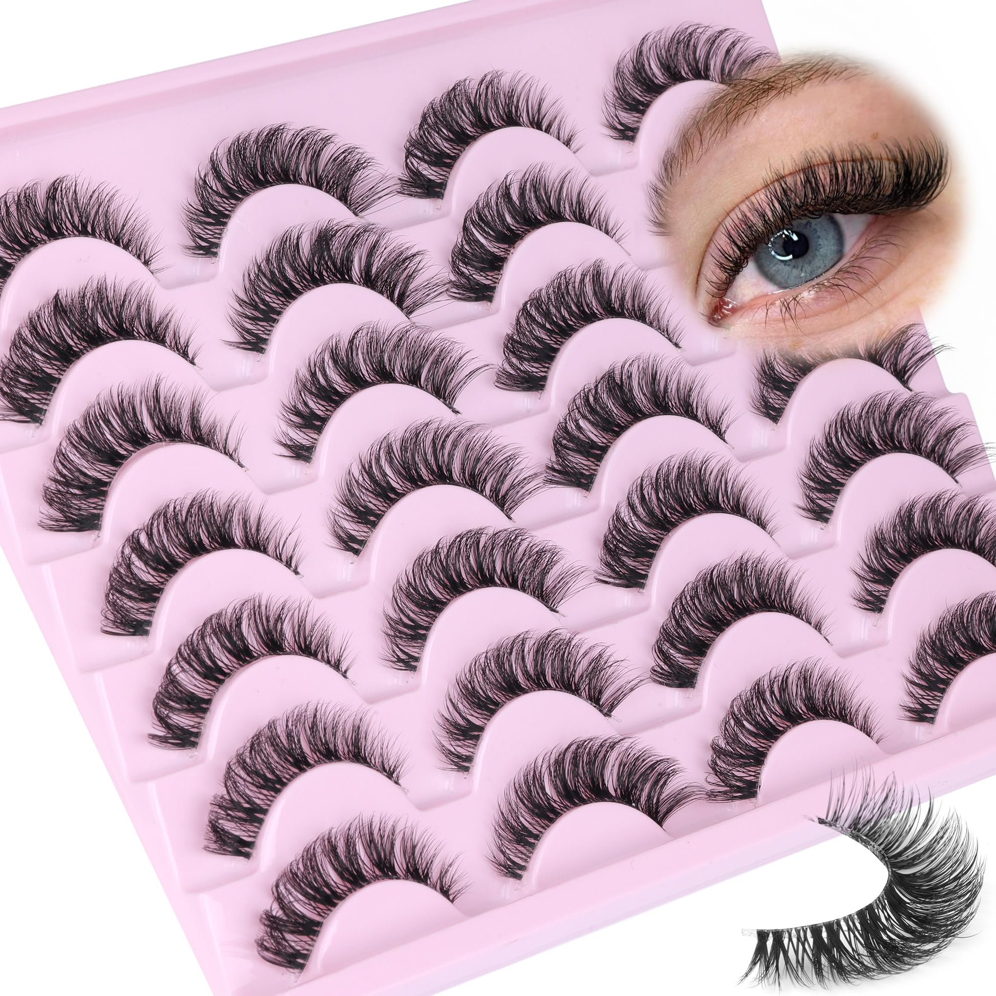 Photo 1 of Wispy Lashes Natural False Eyelashes 15mm Invisible Band Cat Eye Lashes Natural Look Clear Band D-Curly Lashes Pestañas Postizas Naturales Demi Wispies Fake Eyelashes 14 Pairs