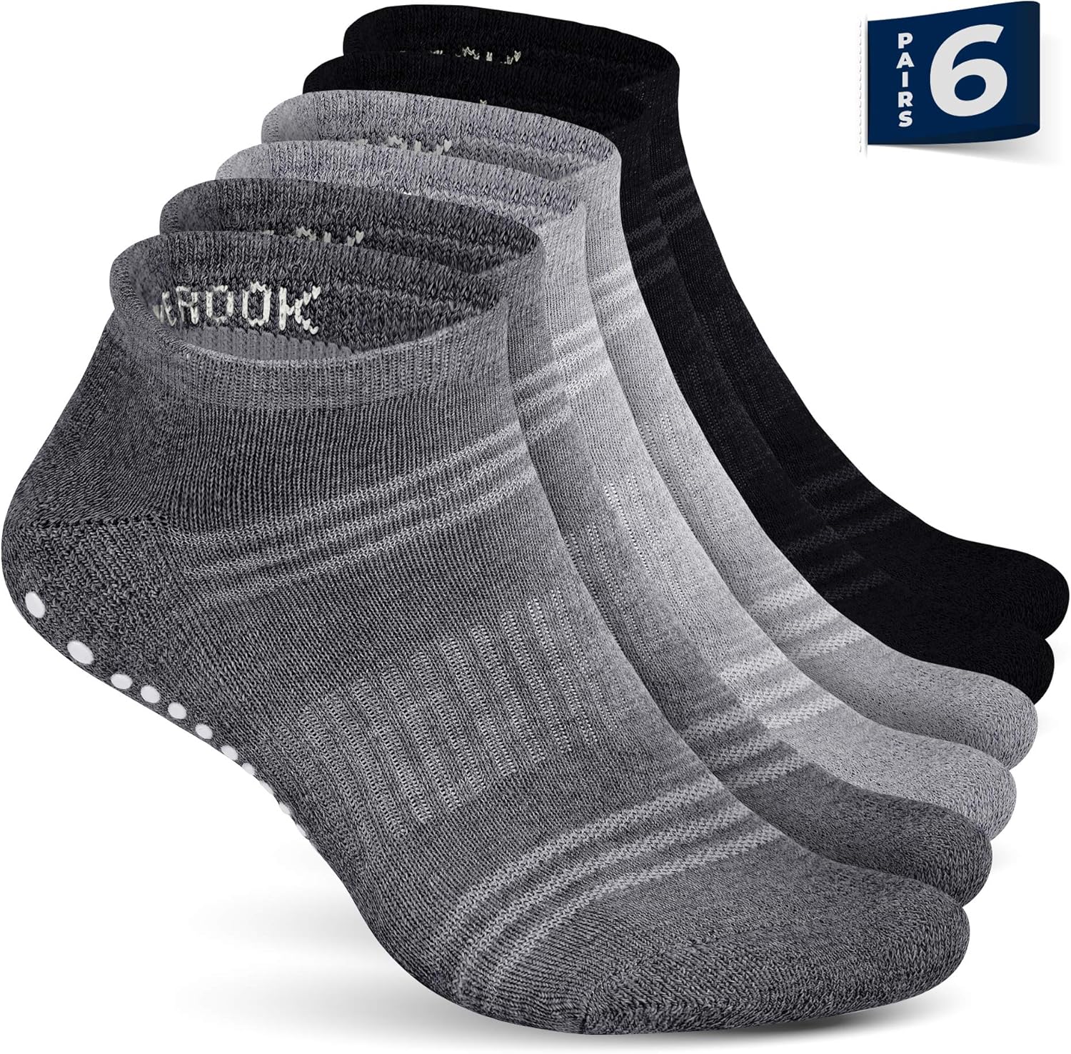 Pembrook Grip Socks - Non Slip and Non Skid Hospital, Yoga, Barre, Pilates, Maternity, Ballet, Women & Men (6 Pairs): Clothing