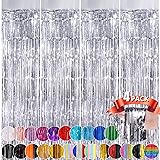 Silver Metallic Tinsel Foil Fringe Curtains, 4 Pack