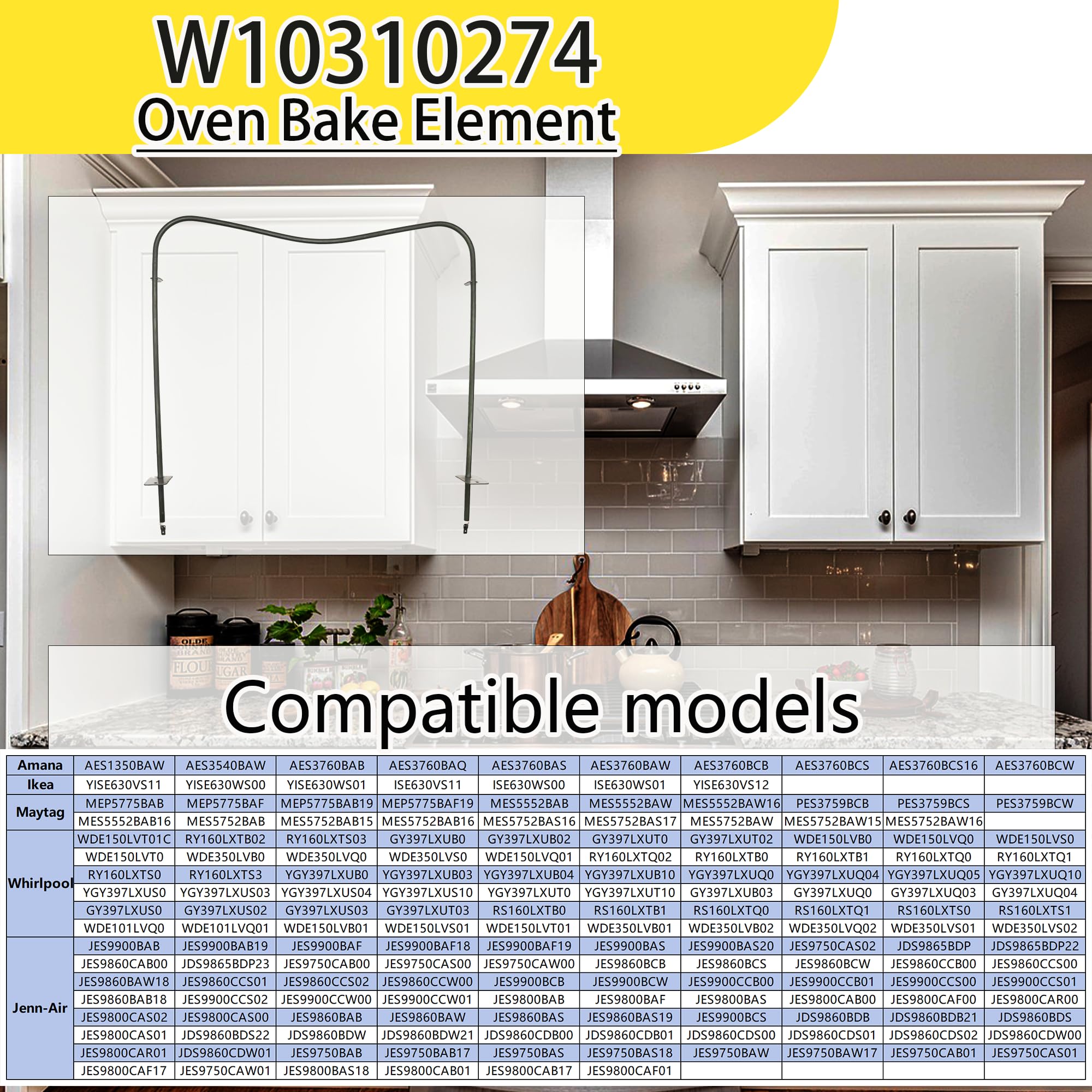 W10310274 Oven Bake Element Fit for amana Ikea maytag whirpool jenn-air, Replaces part 74010883, 7406P439-60, 1863288, AP6019234, PS11752540