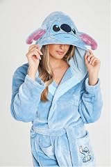 Disney Ladies Fleece Hooded Dressing Gown Robe Stitch Gifts Blue M view 2
