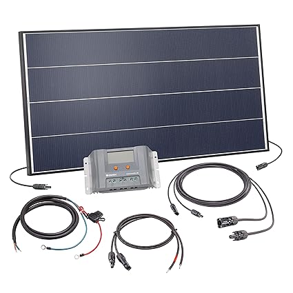 Solar Set 100 Watt Solarmodul mit 30A Laderegler - inkl. 5m MC4 Solarmodulleitung und Akkuleitung mit Sicherung - Solar Bausa