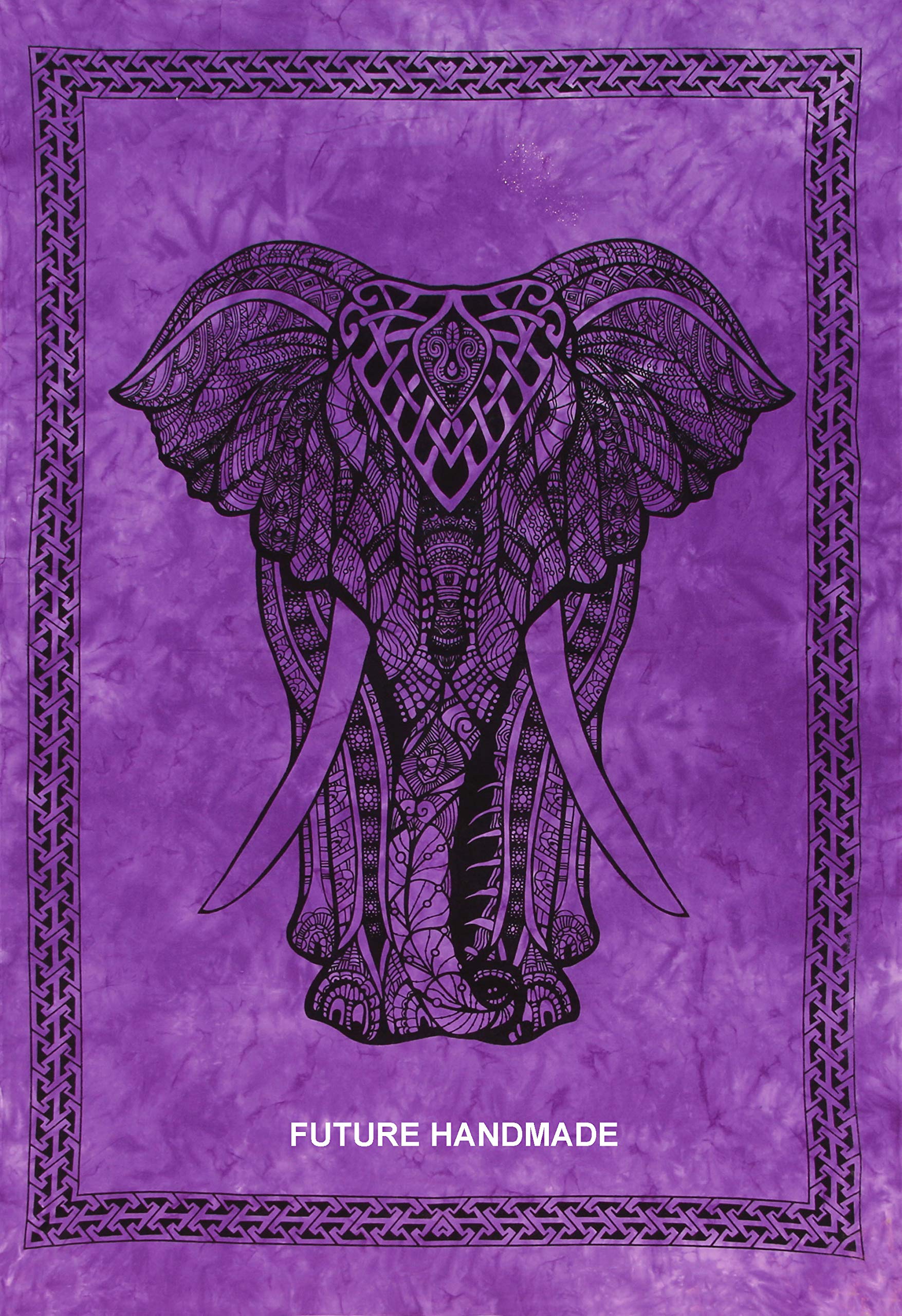 Future Handmade Purple Big Elephant Tie Dye Twin Tapestry Wall Hanging Indian Handmade Printed Tapestry Home Decor Bed Sheet Beach Blanket College Dorm Decor Tapestry (Design T7)