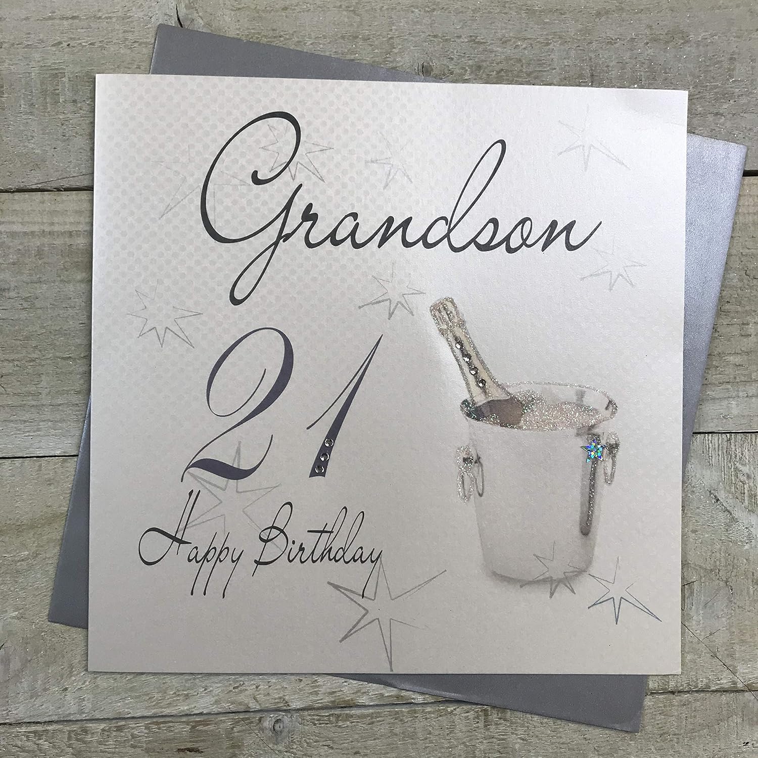 white cotton cards Happy Birthday Grandson 21, Handmade Large 21st Birthday Card Champagne Bucket, XLWBGS21