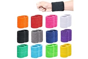 INHEMING 24 Pieces Sports Wristbands Wrist Sweatbands, Colorful Sweat Bands for Teams, Soft Cotton Stretchy Wrist Bands for Gym, Working Out, Tennis, Gymnastics, Basketball, Running
