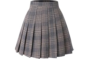 Hoerev Women Girls Thick Wool Fabric for Cold Weather Versatile Plaid Pleated Skirt with Shorts