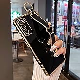 ZTOFERA Designed for Samsung Galaxy S20 FE 5G Case with Wristband,Plating Edge Love Hearts Pattern Hand Strap Finger Holder Kickstand Case,Soft Shockproof Cover for Girls Women,Black