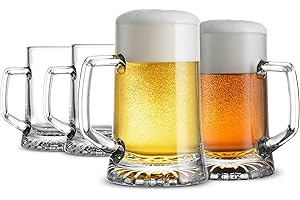 Bormioli Rocco 4-Pack Solid Heavy Large Beer Glasses with Handle - 17.1/4 Ounce Glass Steins, Traditional Beer Mug glasses Se