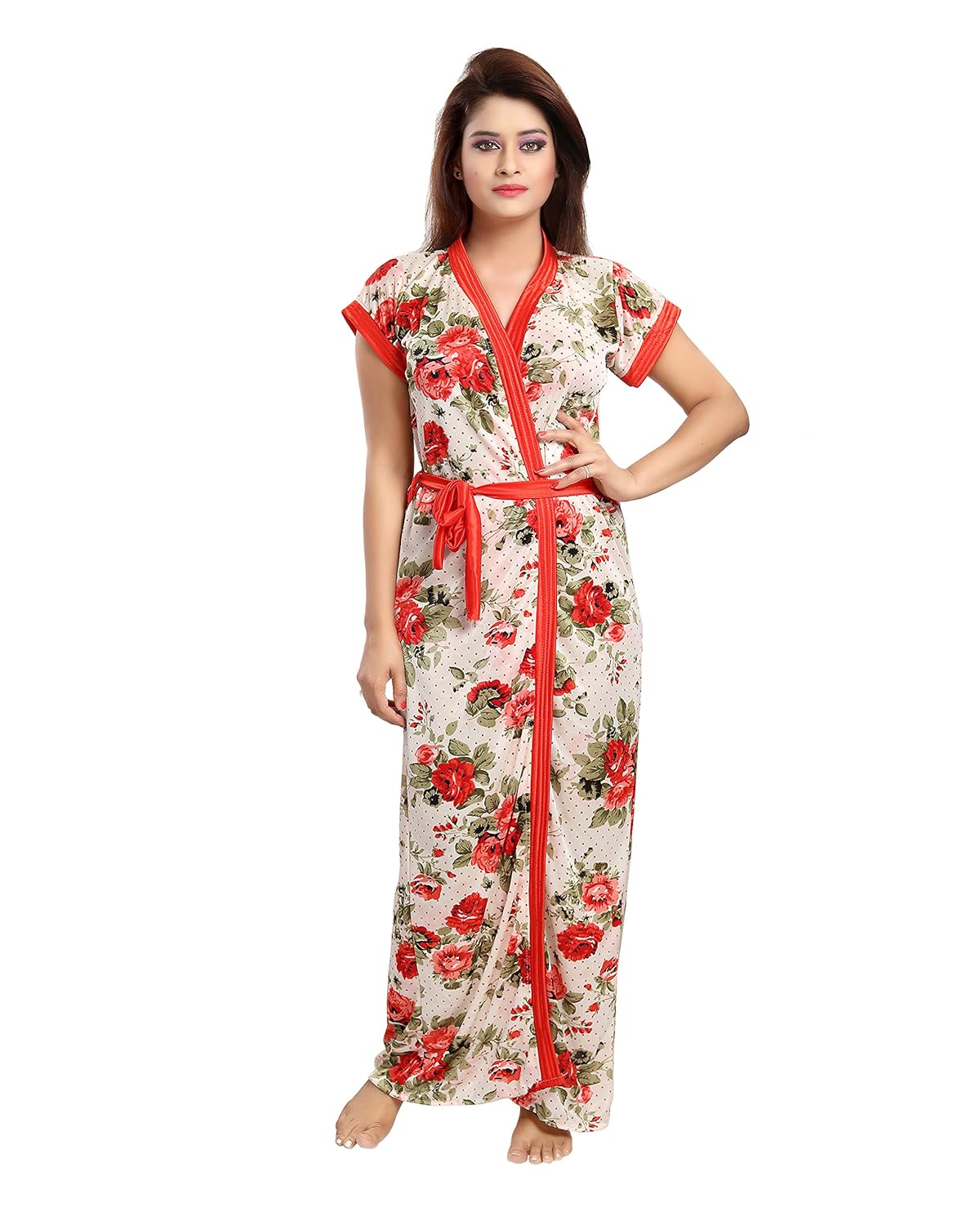 khushfashions women night floral printed robe_free size_multi color