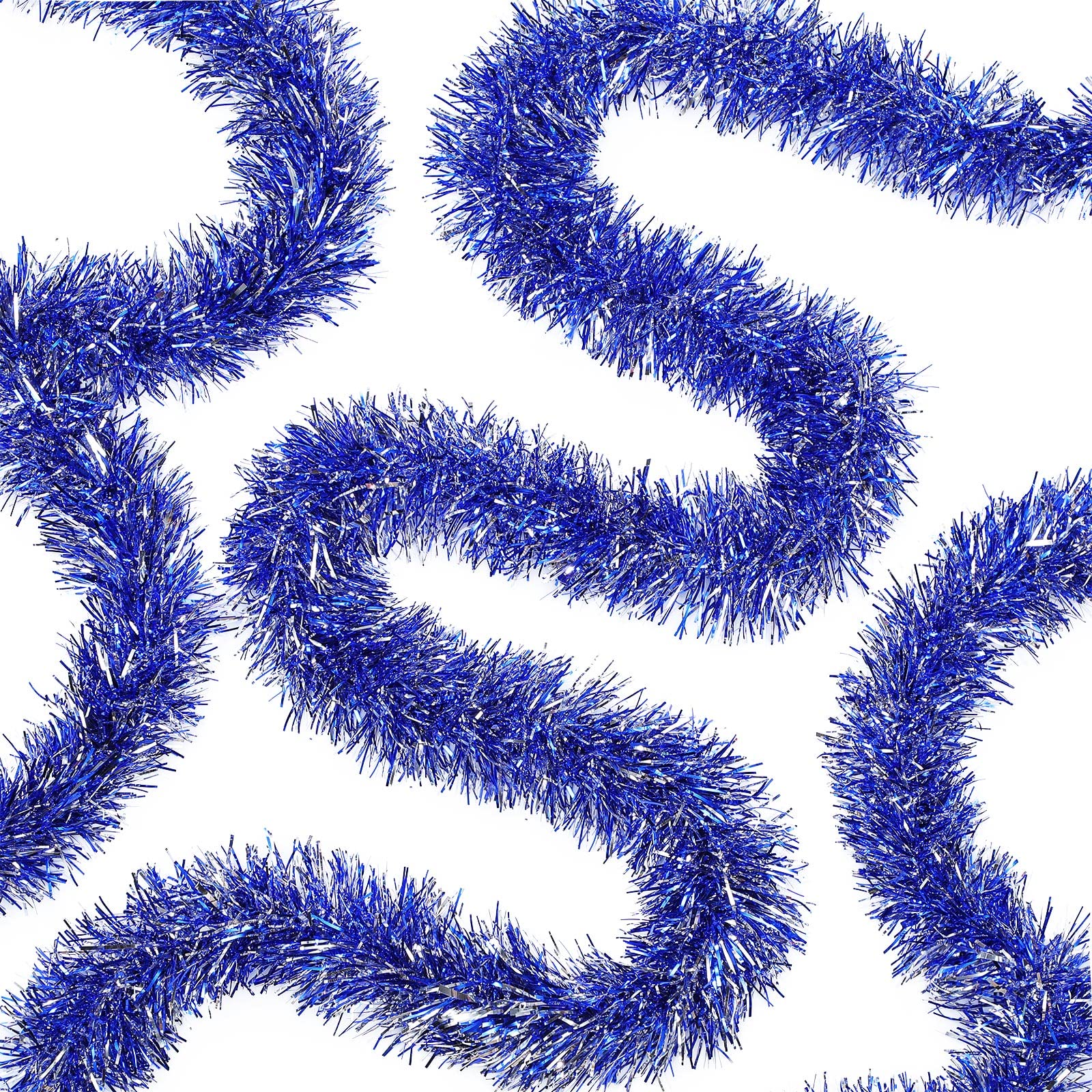 WILLBOND 50 Feet Tinsel Garland Metallic Tinsel Twist Garland Christmas Tree Decorations New Year Wedding Birthday Hanging Decorations Party Supplies 3 Inch (Royal Blue, Silver)