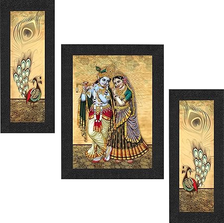 SAF Set of 3 Radha Krishna UV Coated Painting with Frame 22.5 Inch X 13.5 Inch SASASA7724