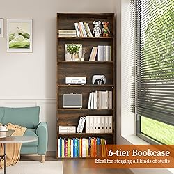 Vongrasig 6-Tier Open Bookcase and Bookshelf, Floor