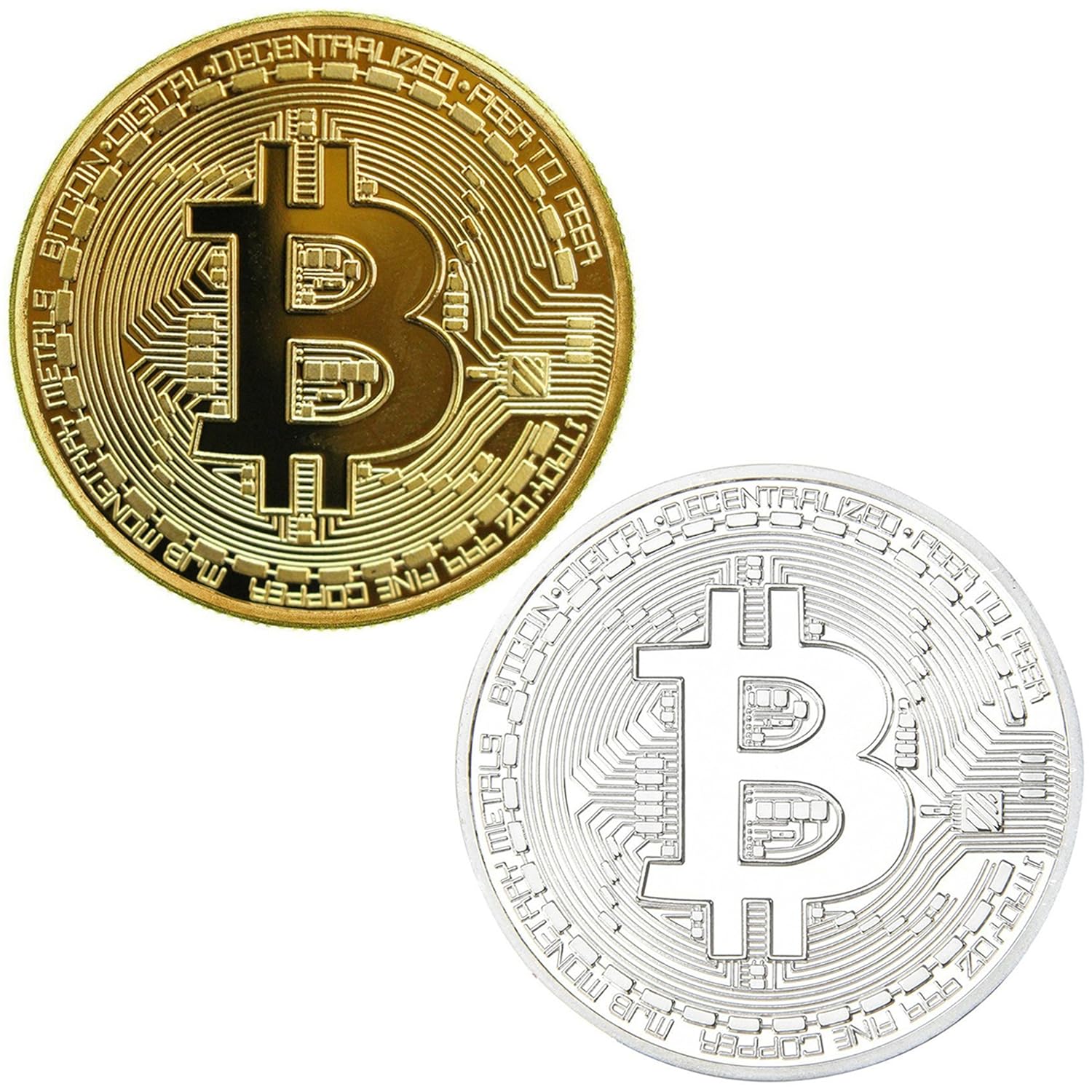 Set de chapado oro y plateado redondo coleccionistas monedas conmemorativas de Bitcoin
