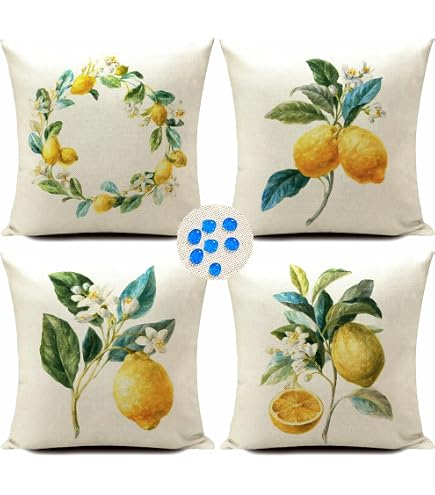 Summer Lemon Pillow Covers 18x18 Inches Set Of 4 Yellow Lemon With Flowers Green Leaves Oudoor Summer Decorations Farmhouse Throw Pillow Cover Cushion...