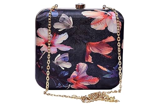 sugarcrush Womens Hand Box Clutch with Detachable Sling(Black)