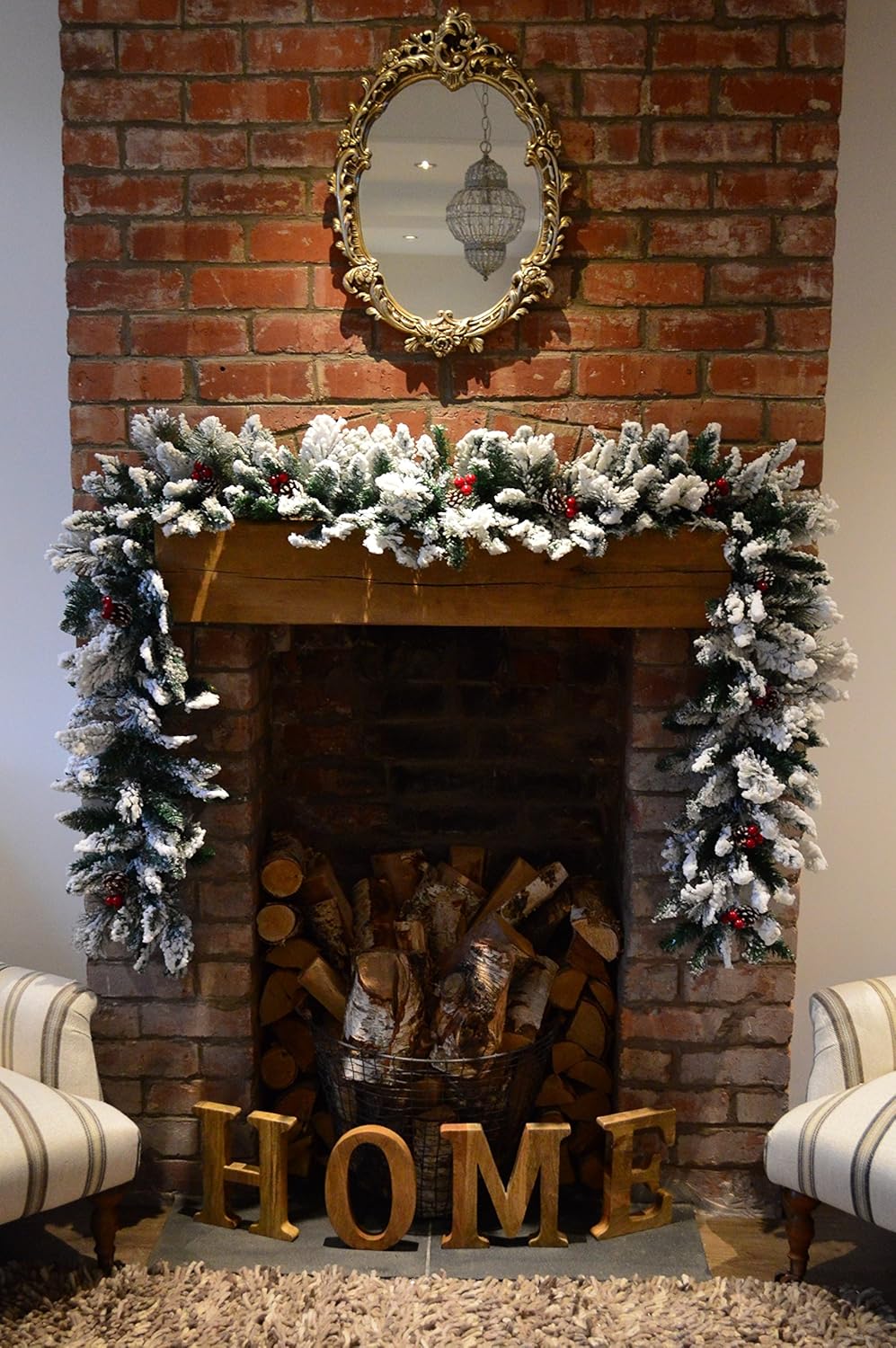 2 7m 9ft Luxury Christmas Snow Flocked Green Garland With Pvc Berries Cones Amazon Co Uk Home Kitchen