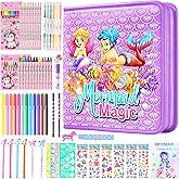 DOKKIA Fruit Scented Kids Coloring Pens Markers Set 65 PCS Art Craft Drawing Case Washable Kits Pencil Crayon&Coloring Book Supplies,Birthday Gifts for Girls 4-5-6-7-8-12 Year Old Mermaid Tail Purple