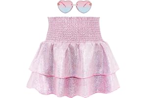 American Trends Girls Sequin Sparkly Skirts Girls Metallic Skirt 2-Layer Ruffle Skirts with Sunglasses Cheerleaders Skirt
