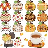 Suttmin 12 Pcs Fall Diamond Art Coasters with Holder Pumpkin Coasters | Fall Diamond Art DIY, Autumn Coasters Craft Set, Thanksgiving Diamond Decoration, Adult Home Office Party Supplies